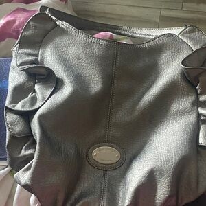 Nine West Metallic Gray Ruffle Bag